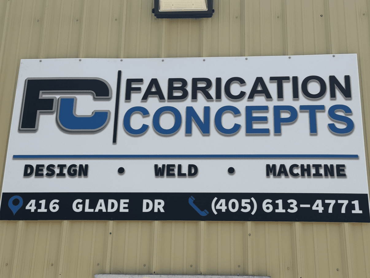 Fabrication Concepts sign at 416 Glade Dr — Design, Weld, Machine